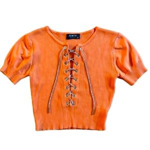 GIRLS ORANGE CROP SWEATER SIZE: LARGE